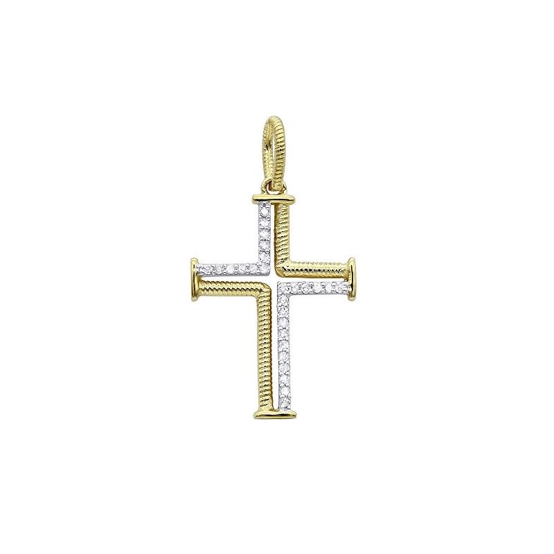 Ladies Two-Tone 14K Gold Fancy Round Diamond Cross