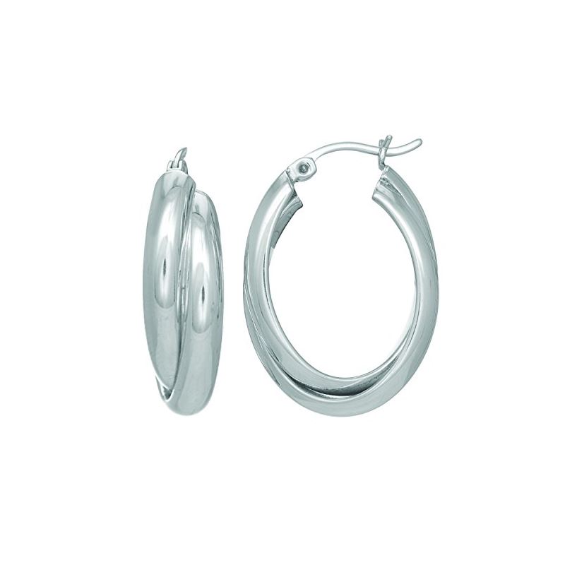 Ladies White Rhodium Silver Shiny Hoop E 75036 1