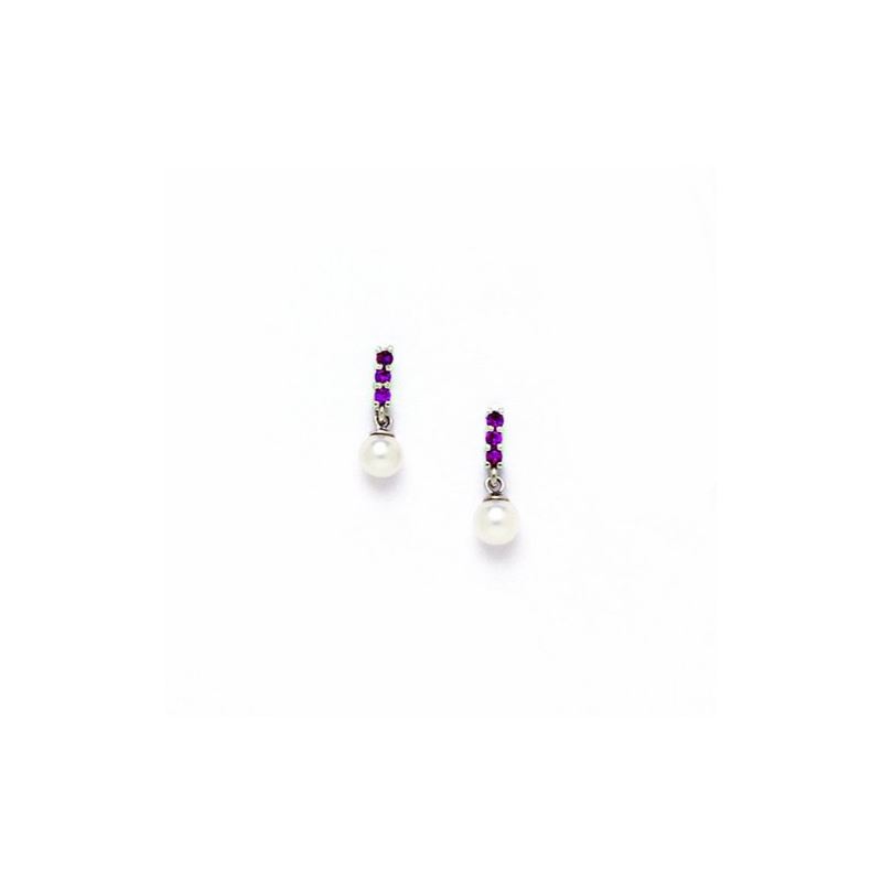 14K White Gold genuine pearl and cz earr 65441 1