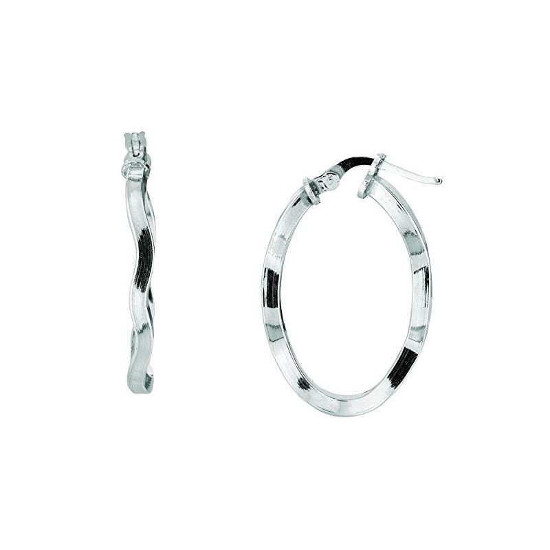 Ladies White Rhodium Silver Shiny Hoop E 75034 1