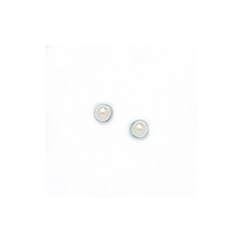 14K White Gold genuine pearl and cz earr 65425 1