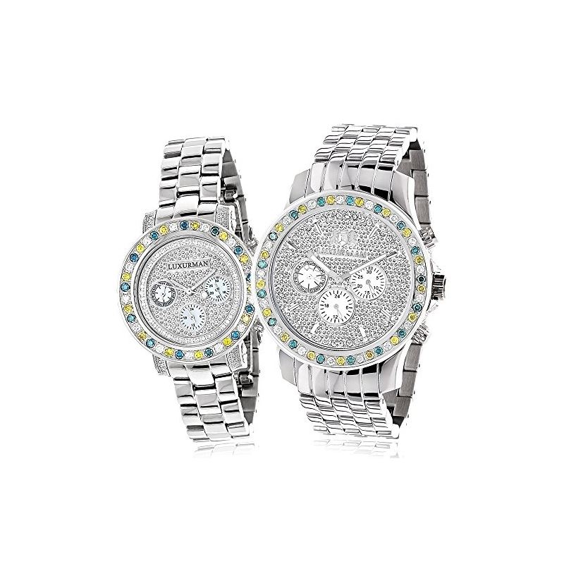 His and Hers White Blue Yellow Diamond W 89856 1