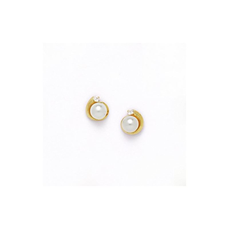 14K Yellow Gold genuine pearl and cz ear 68401 1
