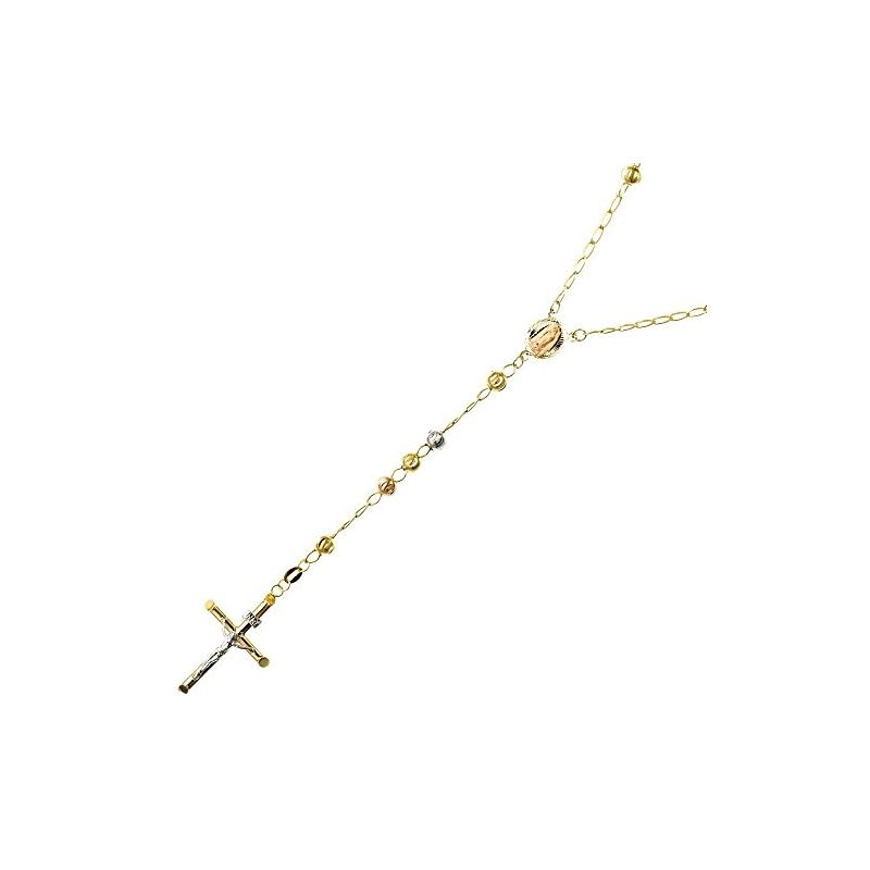 10K 3 TONE Gold HOLLOW ROSARY Chain - 28 59546 1