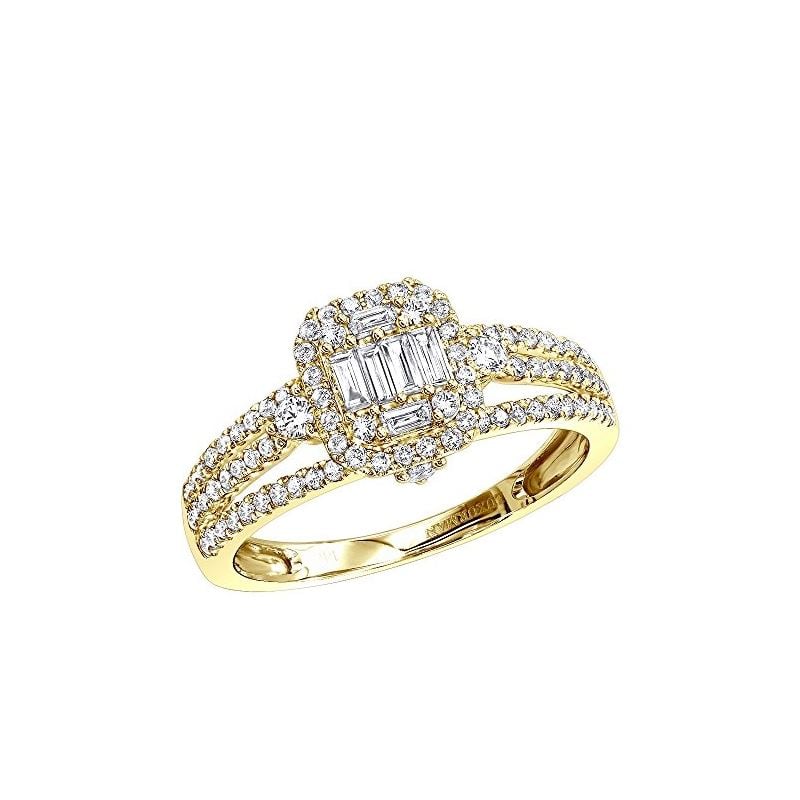 Ladies 14K Gold Affodbale Halo Baguette Diamond En