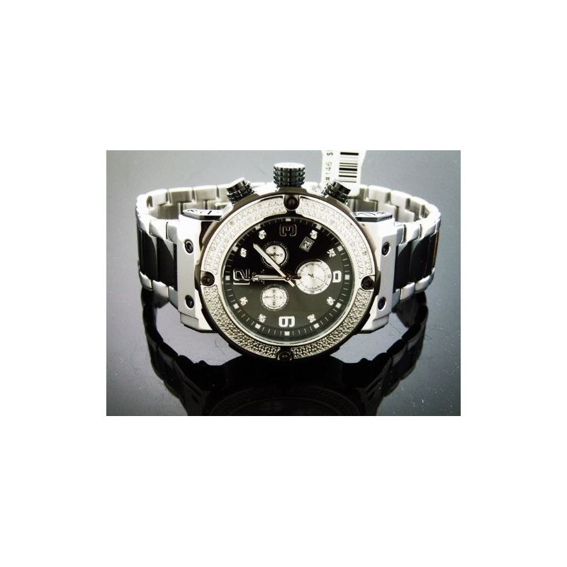 Two Tone Large Round 20 Diamonds Watch Black And S