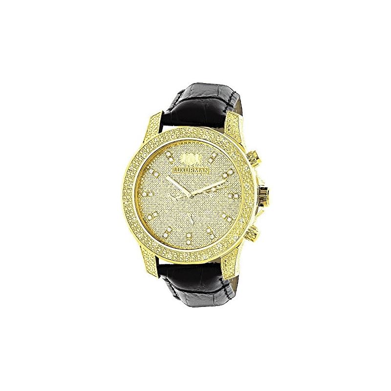 Mens Yellow Gold Plated Watch With Diamonds 0.5Ct