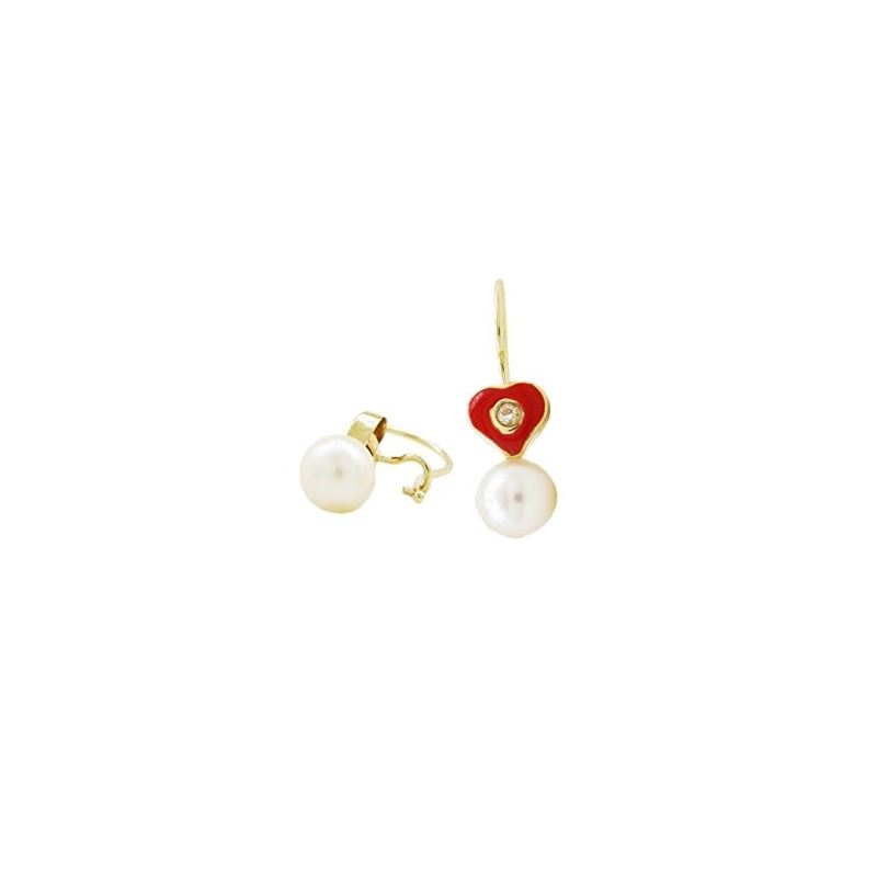 14K Yellow gold Heart and pearl hoop ear 68427 1