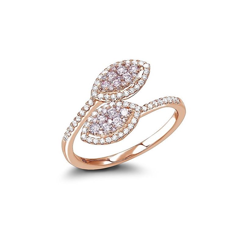 14K White Pink Diamond Leaf Ring For Women Floral