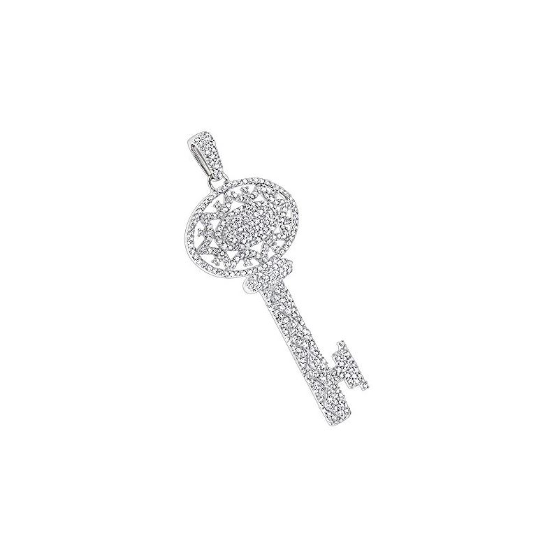 Ladies 14K Natural 1 Ctw Diamond Key Necklace (Whi