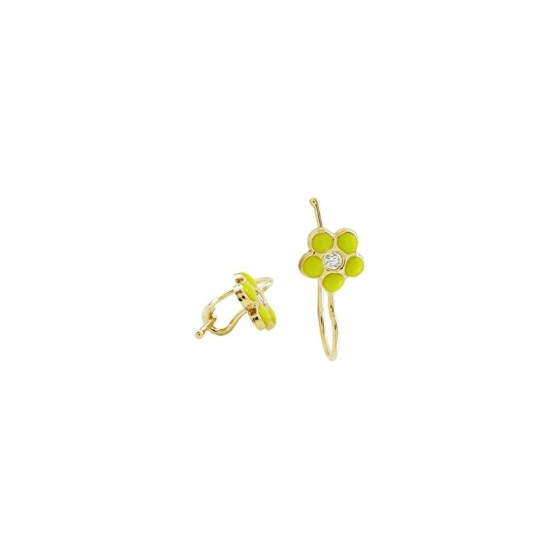 14K Yellow gold Flower cz hoop earrings  67779 1