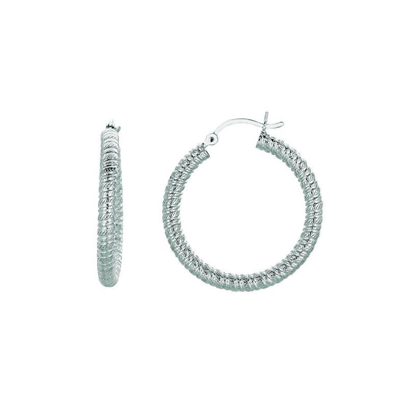 Ladies White Rhodium Silver Textured Hoo 75055 1