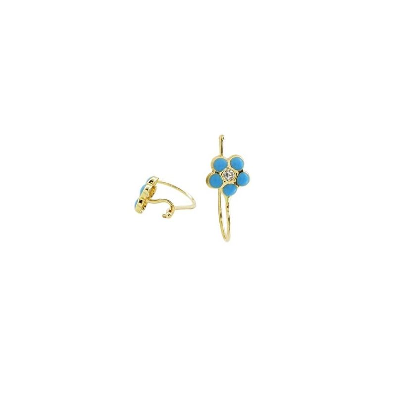14K Yellow gold Flower cz hoop earrings  67789 1
