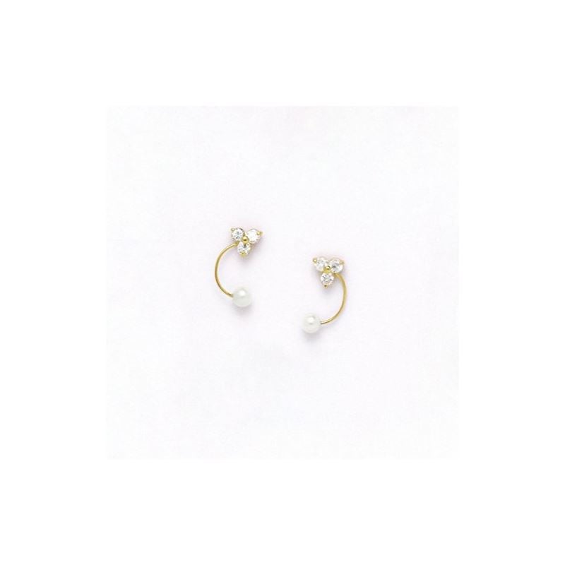 14K Yellow Gold genuine pearl and cz ear 68403 1