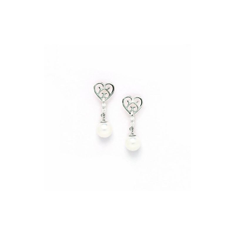 14K White Gold genuine pearl and cz earr 65446 1