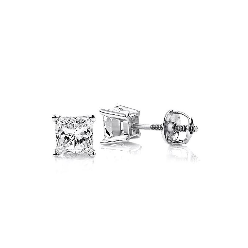 Platinum Solitaire Princess Cut Diamond Stud Earri