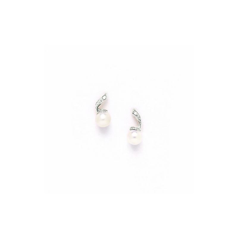 14K White Gold genuine pearl and cz earr 65444 1