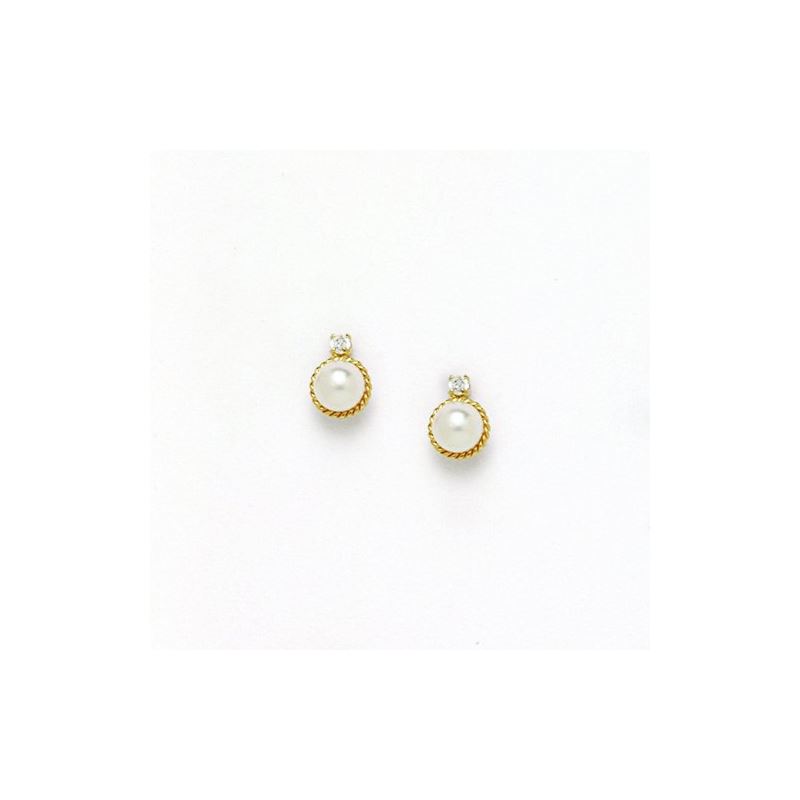14K Yellow Gold genuine pearl and cz ear 68394 1