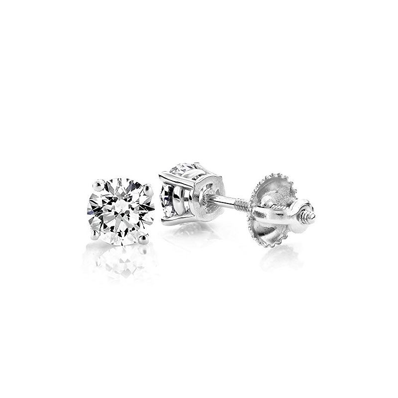 Ladies Round Cut Natural Diamond Platinum Stud Ear