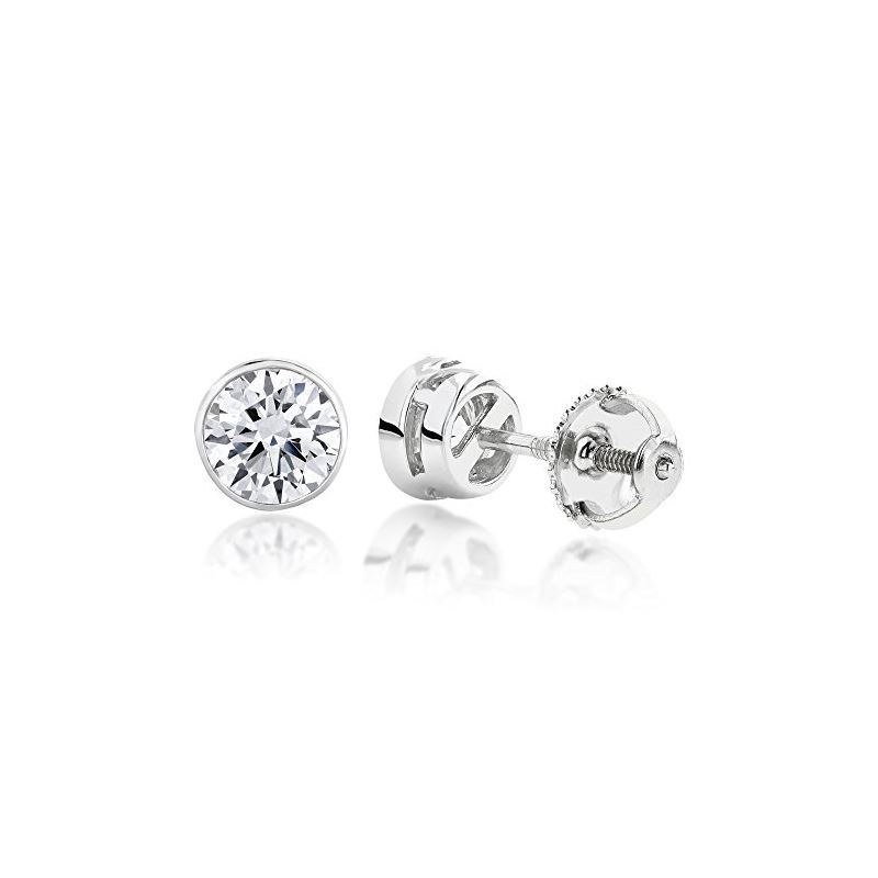 Platinum Natural Round Diamond Bezel Earrings Stud