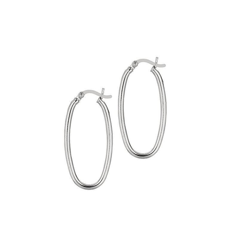 Ladies White Rhodium Silver Hoop Earring 75026 1