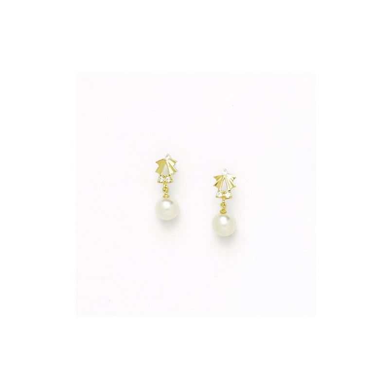 14K Yellow Gold genuine pearl and cz ear 68380 1