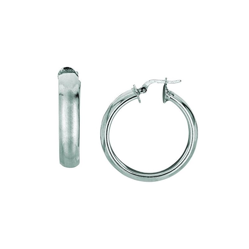 Ladies White Rhodium Silver Hoop Earring 75027 1