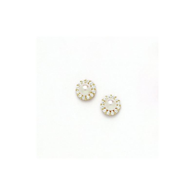 14K Yellow Gold genuine pearl and cz ear 68352 1