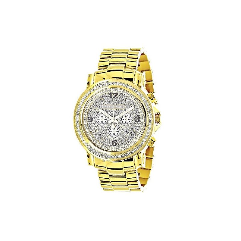 Mens Large Iced Out Diamond Bezel Watch 18K Yellow