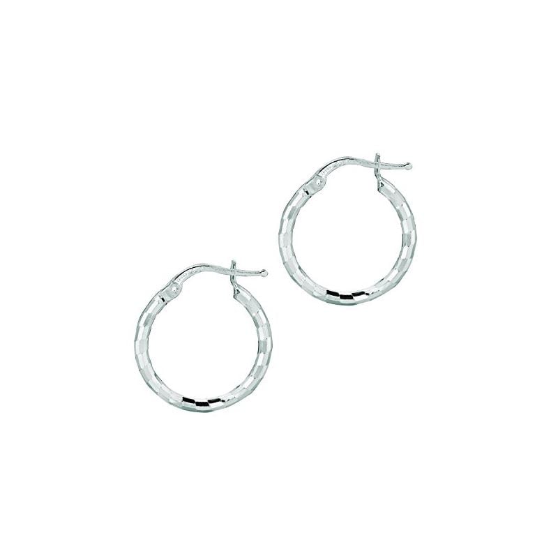 Ladies White Rhodium Silver Shiny Hoop E 75032 1