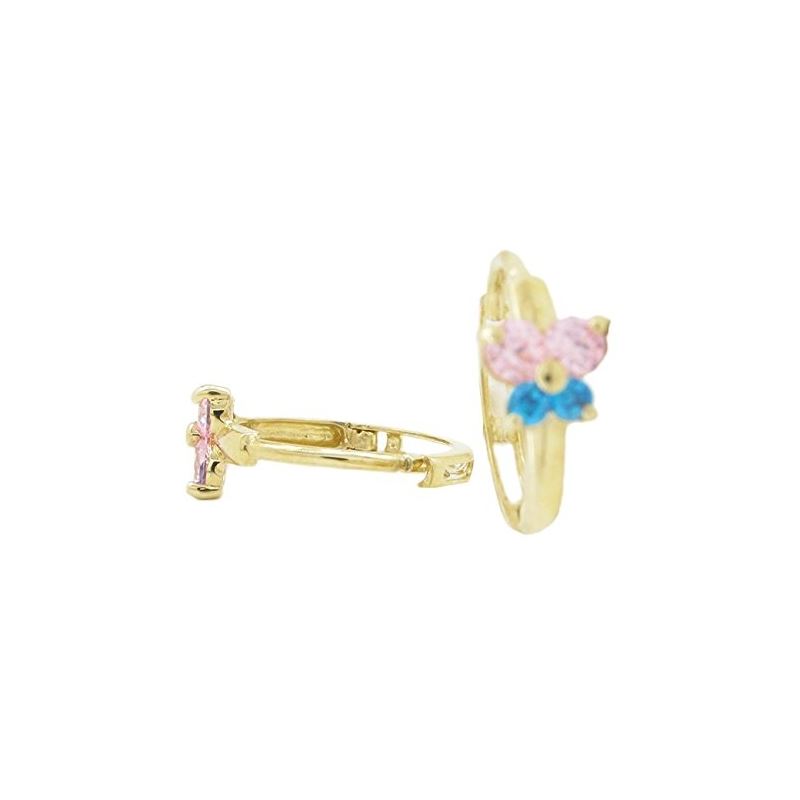 14K Yellow gold Butterfly cz hoop earrin 67262 1