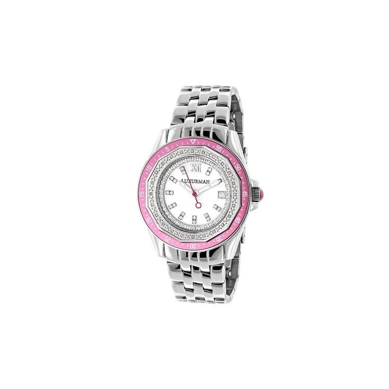 Luxurman Womens Real Diamond Pink Watch  90690 1