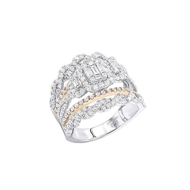 Unique 18K Gold Round And Baguette Diamond Band En