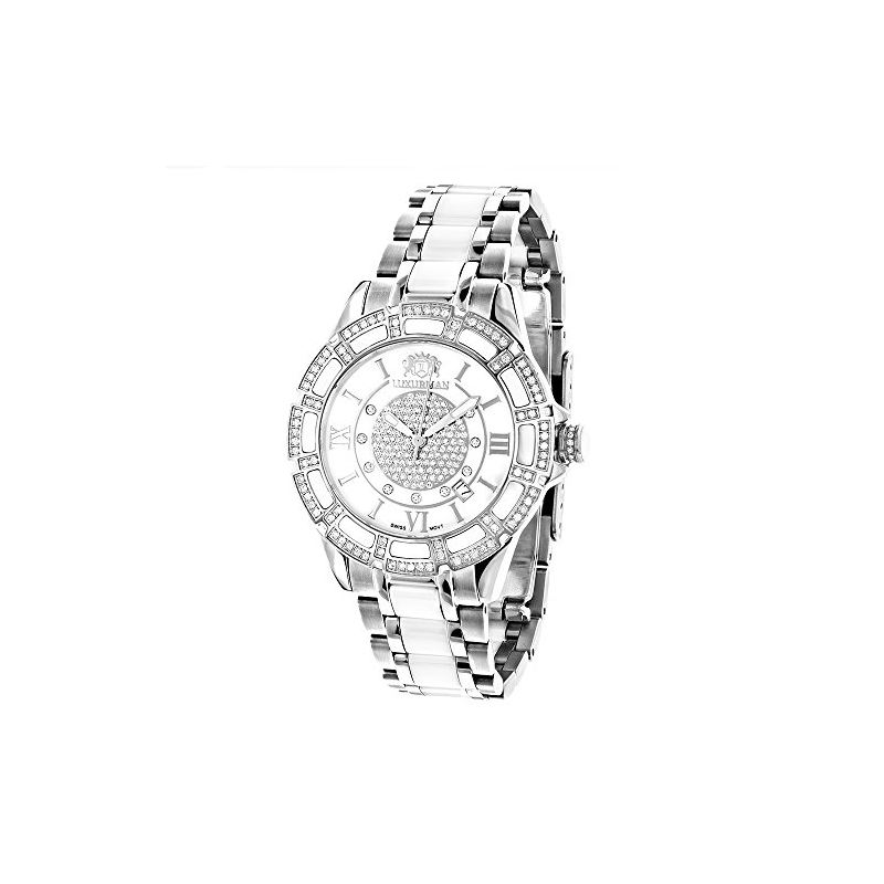 LUXURMAN Ladies Diamond Ceramic Watch 1.25Ct White