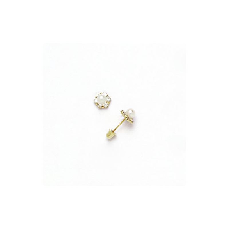 14K Yellow Gold genuine pearl and cz ear 68339 1