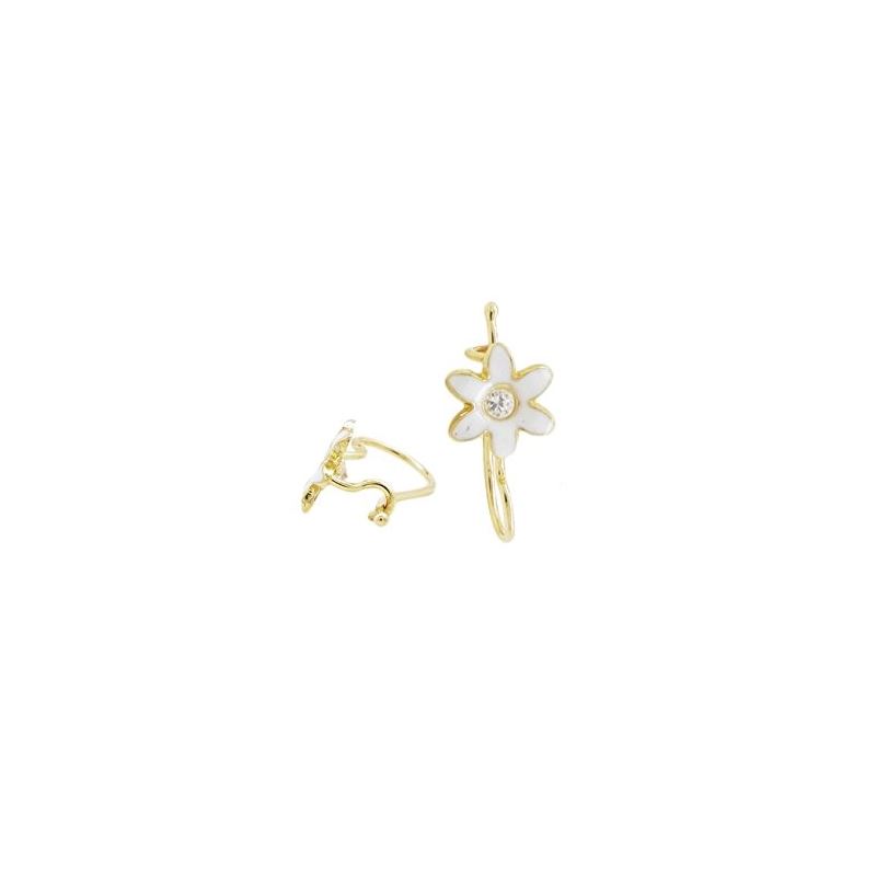 14K Yellow gold Flower cz hoop earrings  67904 1