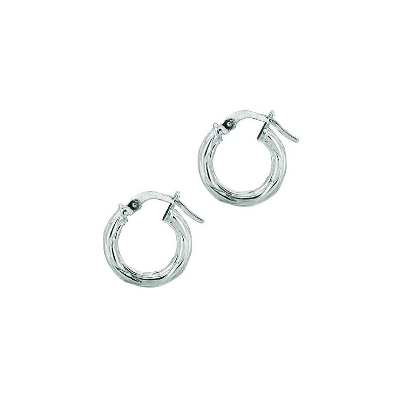 Ladies White Rhodium Silver Twisted Hoop 75059 1