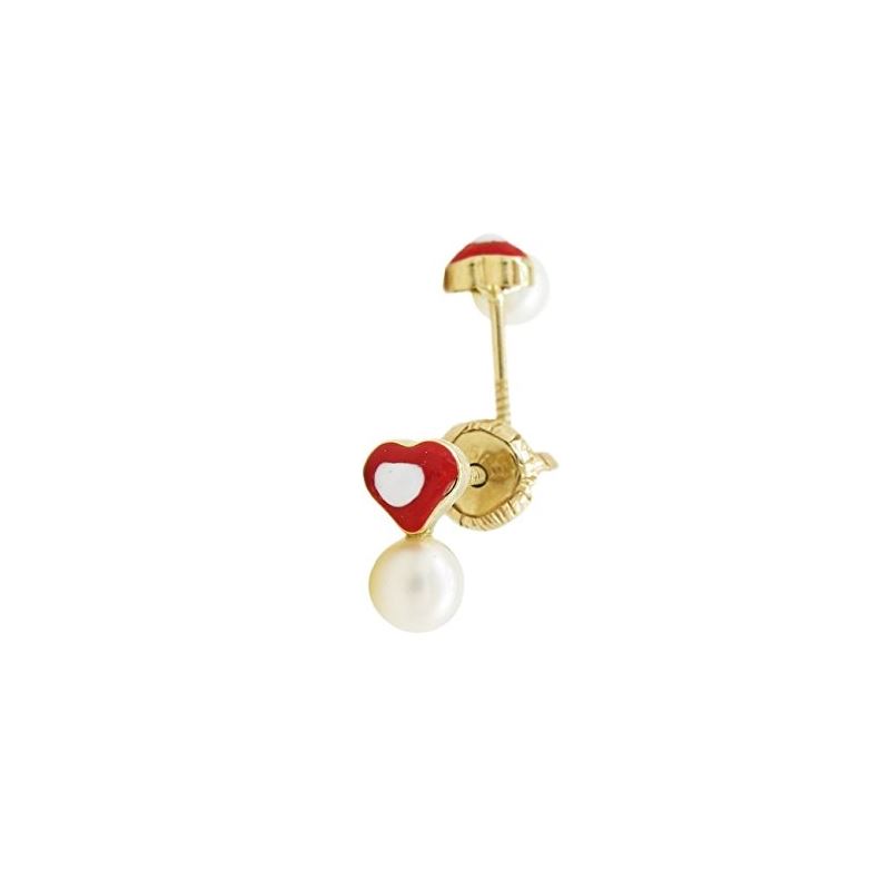 14K Yellow gold Heart pearl stud earring 68770 1