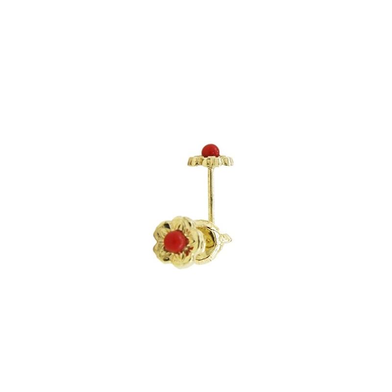 14K Yellow gold Flower pearl stud earrin 68173 1