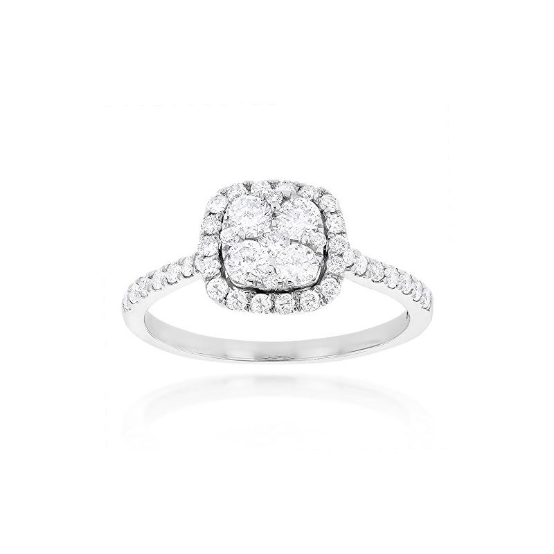 14K Natural 1 Ctw Diamond Engagement Ring Halo Clu