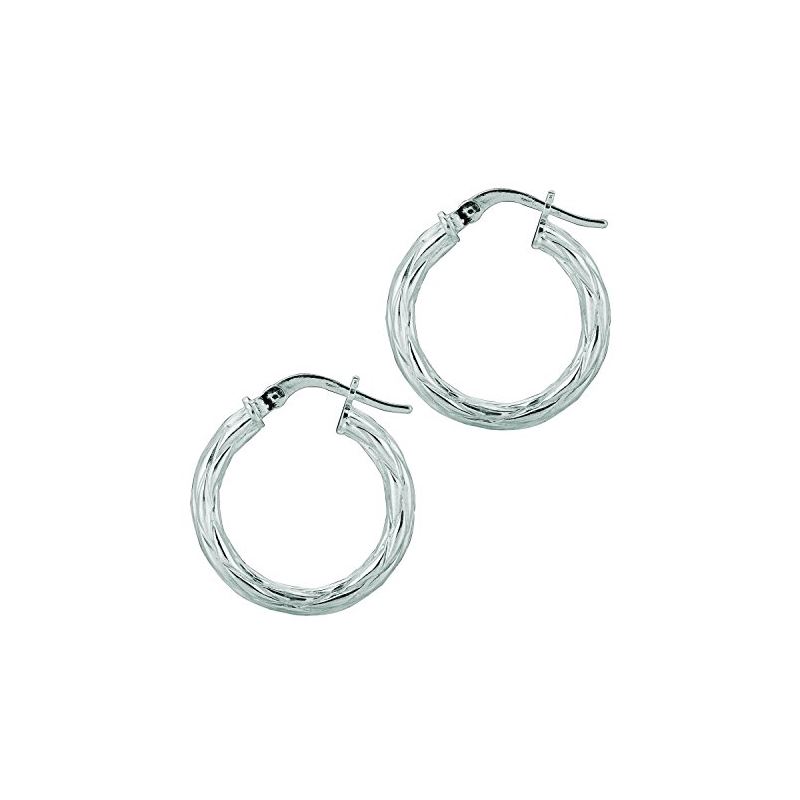 Ladies White Rhodium Silver Twisted Hoop 75060 1