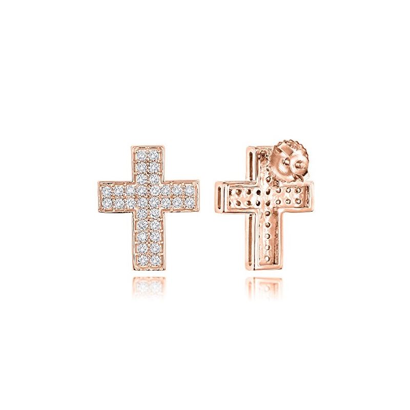 Ladies 14K Natural 0.5 Ctw Diamond Cross Earrings