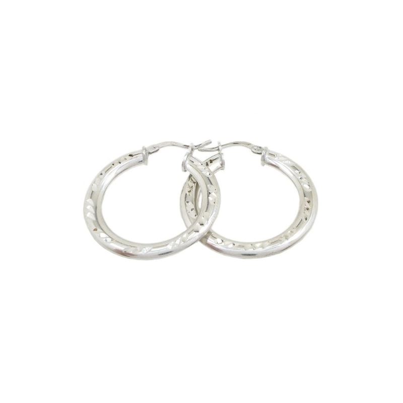 Round silver diamond cut hoop earring SB 79469 1