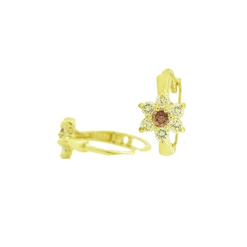14K Yellow gold Flower cz hoop earrings  67719 1