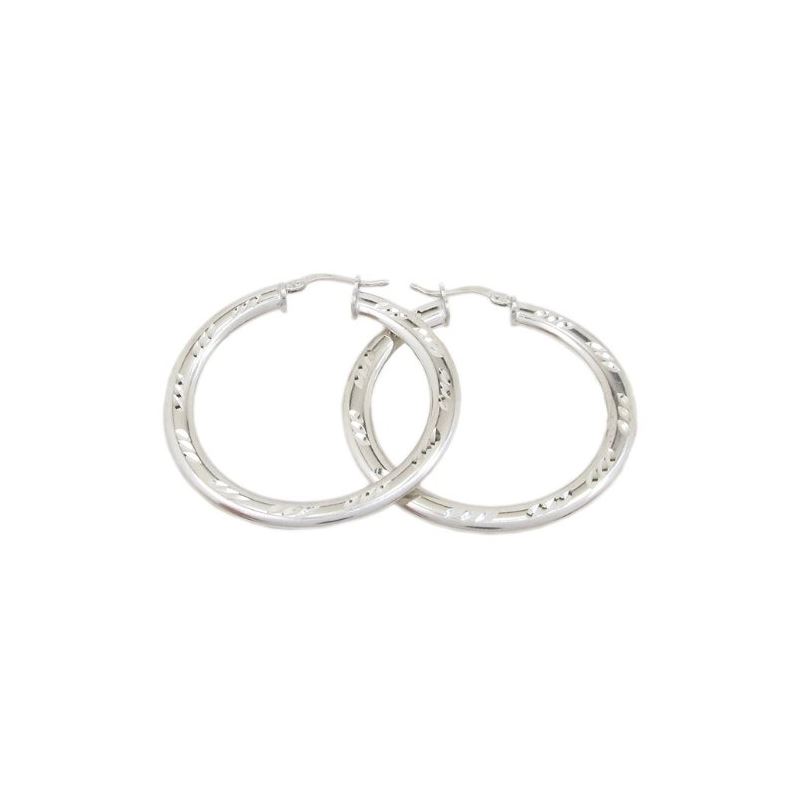 Round silver diamond cut hoop earring SB 79439 1