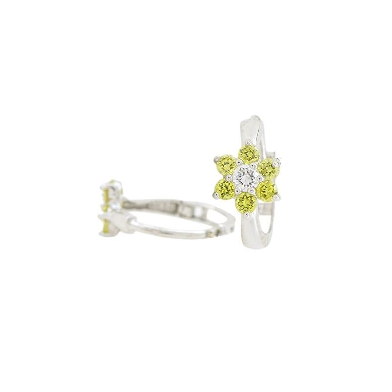 14K White gold Flower cz hoop earrings f 65253 1