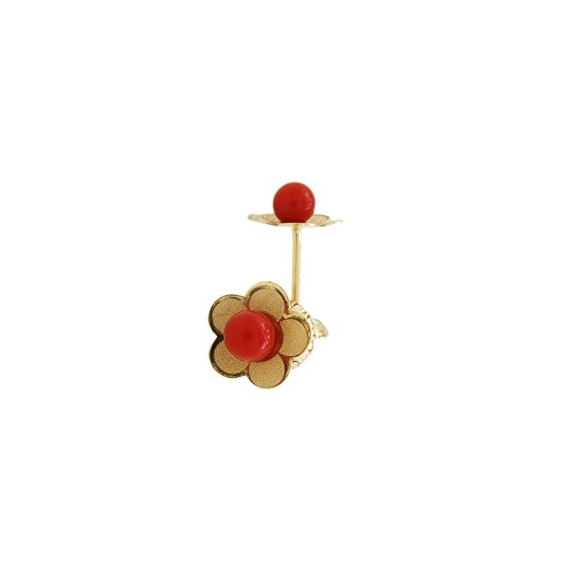 14K Yellow gold Thin flower pearl stud e 70669 1