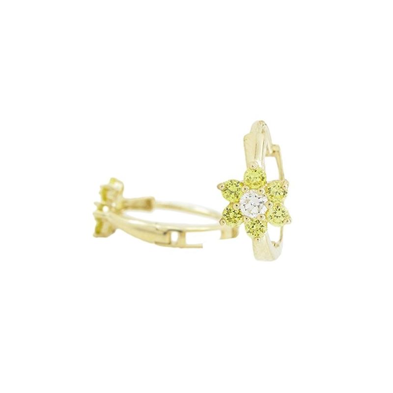 14K Yellow gold Flower cz hoop earrings  67839 1