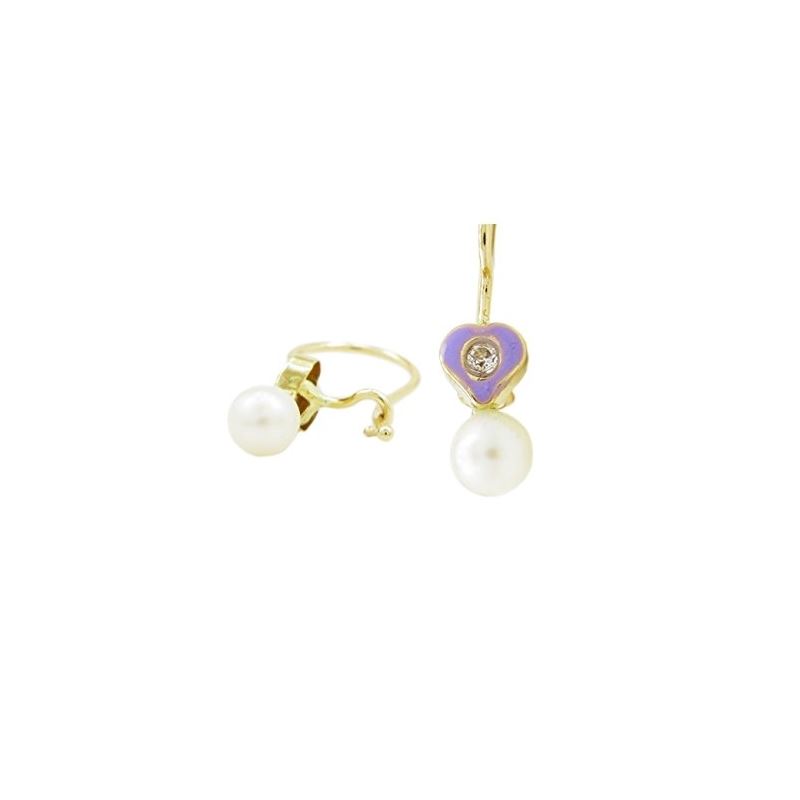 14K Yellow gold Heart and pearl hoop ear 68442 1