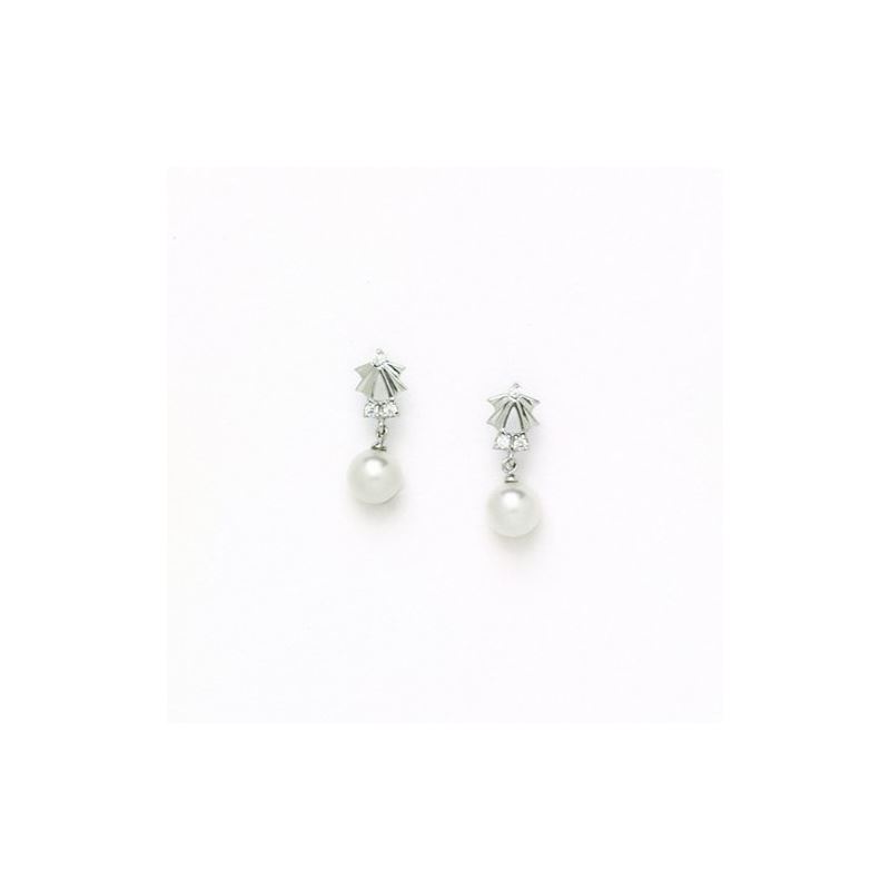14K White Gold genuine pearl and cz earr 65451 1